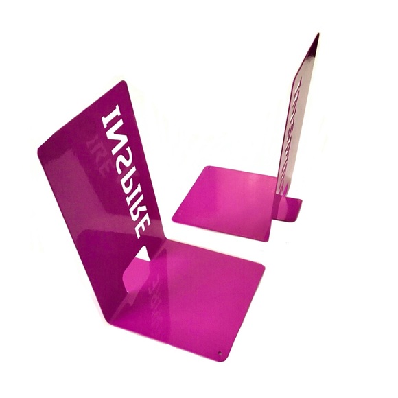 New Metal Bookends Set with Stenciled INSPIRE Message - Picture 8 of 10